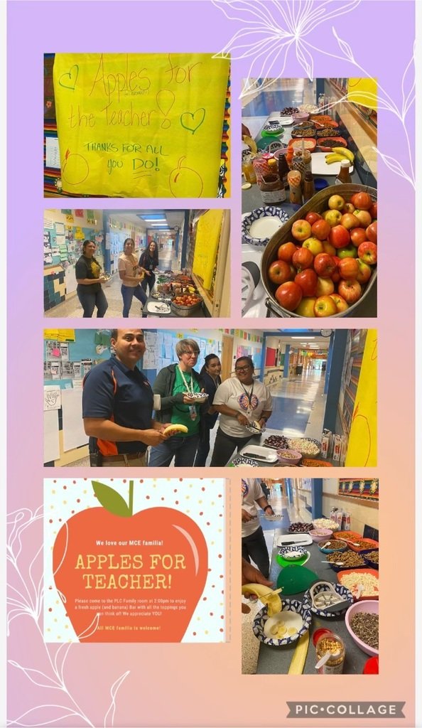 Admin showed teachers and staff some love today with an "Apple for the Teacher” fruit and goodie bar! 
We ❤️ our MCE familia! #WeAreSWByChoice   #IgniteYourSuccess #RootEDMCE #GoPublic   #MiFamiliaMCE