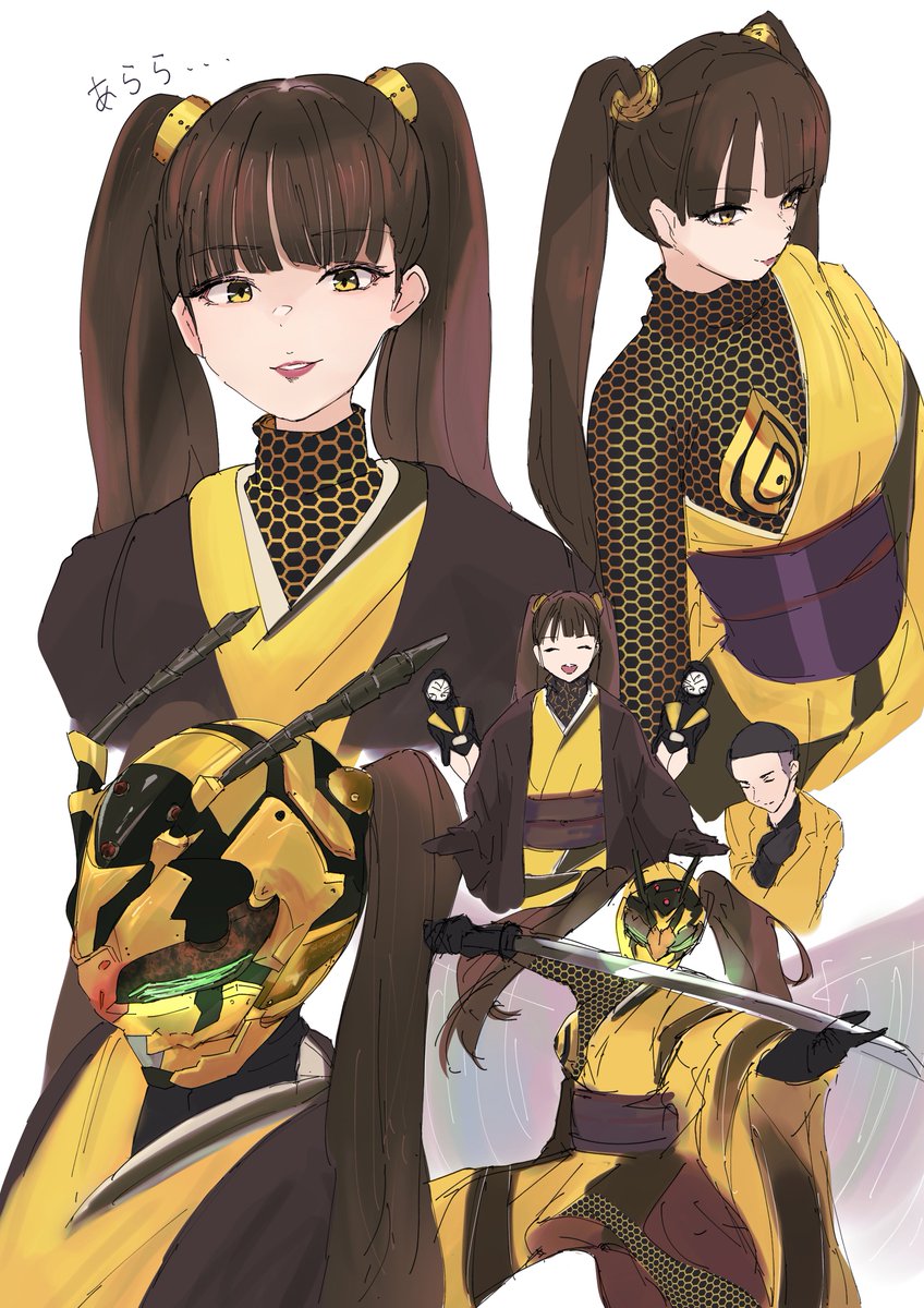 twintails multiple views 1girl japanese clothes weapon kimono long hair  illustration images