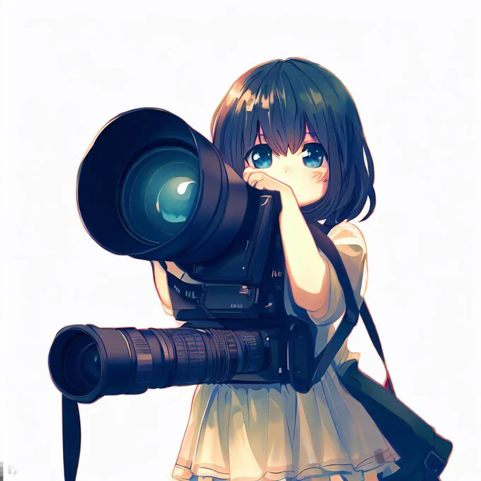 AIくんの想像するカメラ持ってる女の子。レンズがでかすぎるし、勝手に「ガチ勢なら2つカメラ持ってるやろ」って補正してるのが賢い 