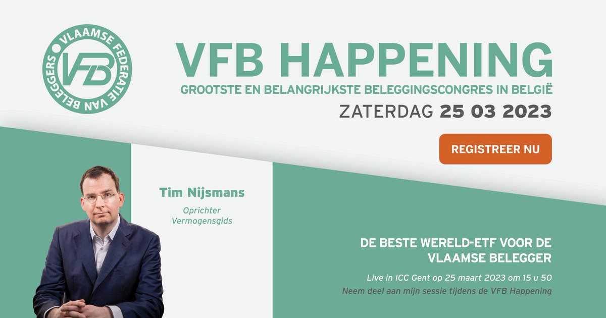 VlFedBeleggers's tweet photo. Interesse in #ETF's? Wil je weten wat nu de ideale wereld-ETF is die je kan kopen als Vlaamse #belegger? Op het #gratis #beleggingscongres nu zaterdag in Gent kom je het te weten van @TimNijsmans van de @vermogensgids / VFB. Schrijf je snel gratis in, nog maar 100 plaatsen over https://t.co/FkIm51nah8