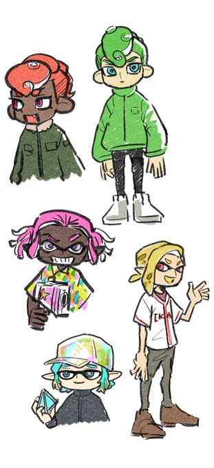 イカらくがきしたら等身が描きやすすぎたの図とそのままの流れでサバナイカ(もはや獣人なのかイカなのか不明)ギアは全部適当です 