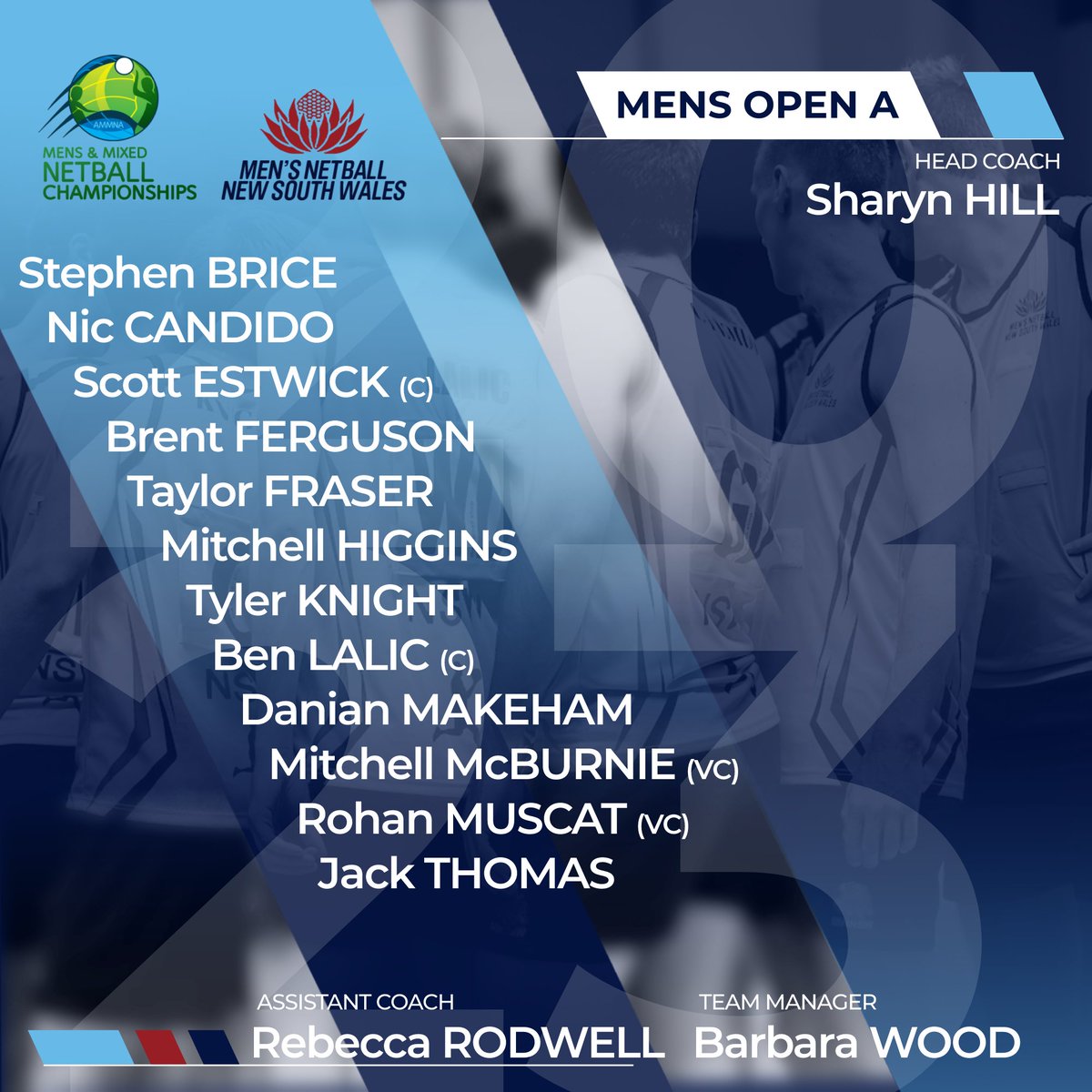 NSW MEN'S OPENS A
Can the OA's fight off their rivals at the AMMNA Championships and give NSW their first back to back victory in the division since 2003 / 2004?

Stick with us from April 9th to find out.

#ammnachamps2023 #mensnetballnsw #mensnetball #netball #perth