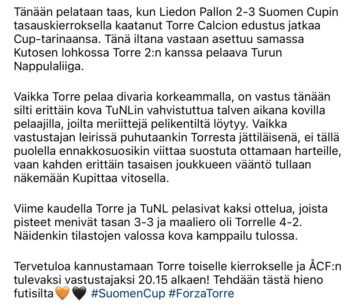 TorreCalcio's tweet photo. PELIPÄIVÄ! 🧡🖤 @SuomenCup #TorreCalcio https://t.co/nRWSUlac1p