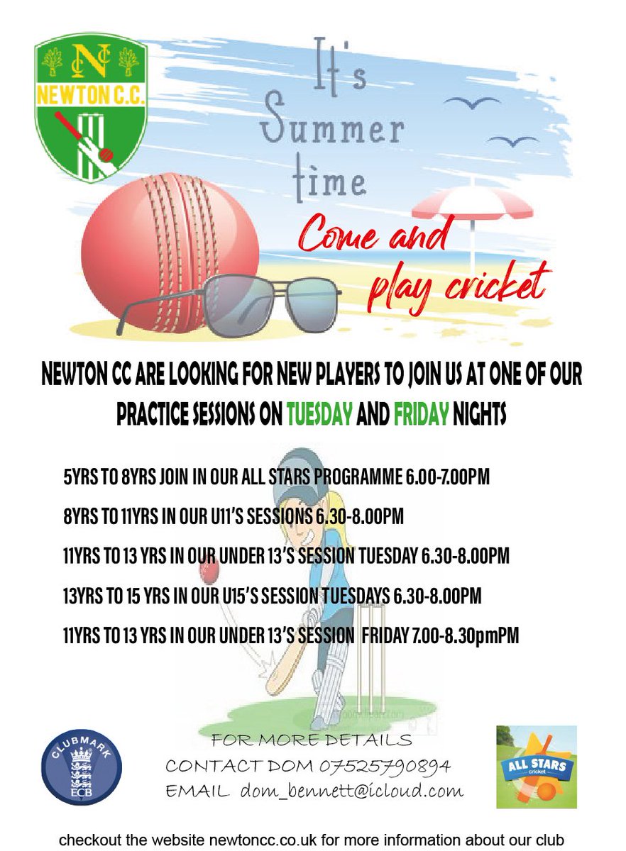 NewtonCC's tweet photo. New post (SUMMER JUNIOR SESSIONS THIS YEAR) has been published on Newton Cricket Club - https://t.co/nfphHmEfSR https://t.co/lrgH51ZzPN