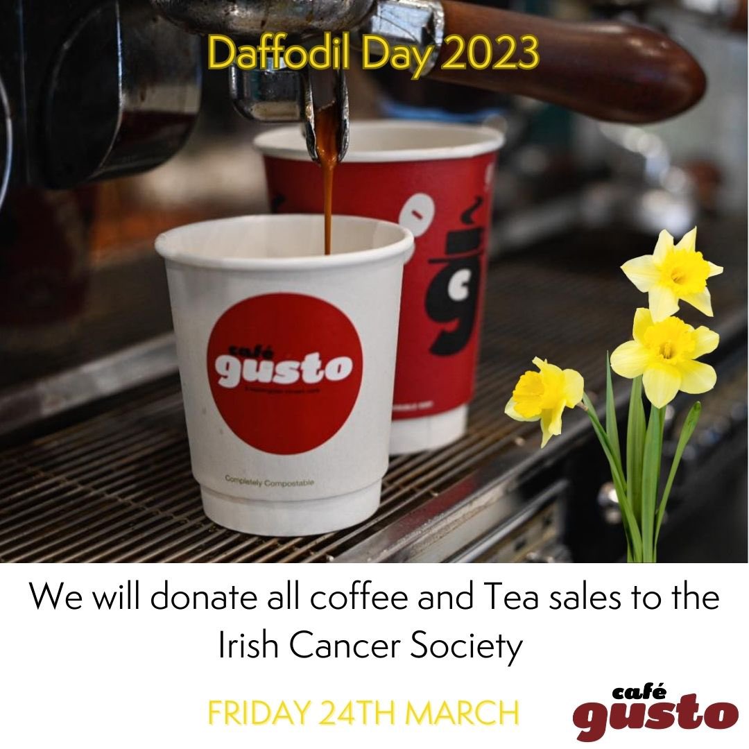 Tomorrow is Daffodil day so we will be donating all coffee &amp; tea sales to the Irish cancer society. Hope you will join us in Washington street and Lapps Quay to support this great charity. @irishcancersociety #daffodilday #cork #daffodilday2023 #irishcancersociety