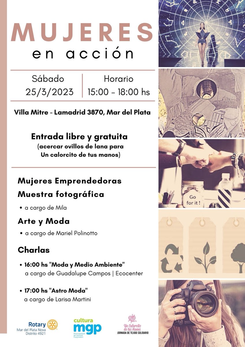 RCMDPNova's tweet photo. ᗰᗴՏ ᗪᗴ ᒪᗩ ᗰᑌᒎᗴᖇ ♀️

Տáᗷᗩᗪᗝ 25/3

➡️ De 15   a  18 hs en Villa Mitre  @CulturaMGP

✨ "Mujeres en Acción" 
Entrada libre y gratuita - Acercar ovillos de lana para "Un calorcito de tus manos".
 🧶💓✨

¡Los esperamos! 🙌

@Rotary  @carinabadino https://t.co/ve4gt4gQIE