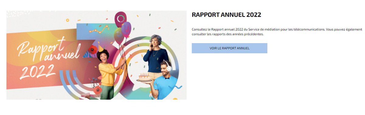 Notre rapport annuel 2022 est sorti 📬

Et à l'occasion de cette sortie, nous en profitons pour célébrer les 30 ans du service de médiation des télécoms🎂

Découvrez-le via ce lien 👇
mediateurtelecom.be/le-service-de-…

Au total, un peu plus de 420.000 plaintes ont été traitées en 30 ans 💪