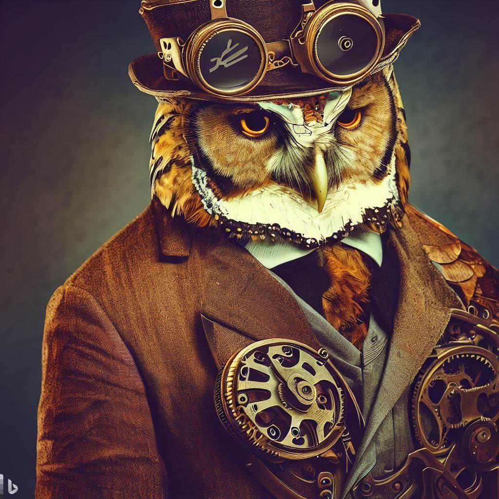 Steampunk owl wearing a suit…
