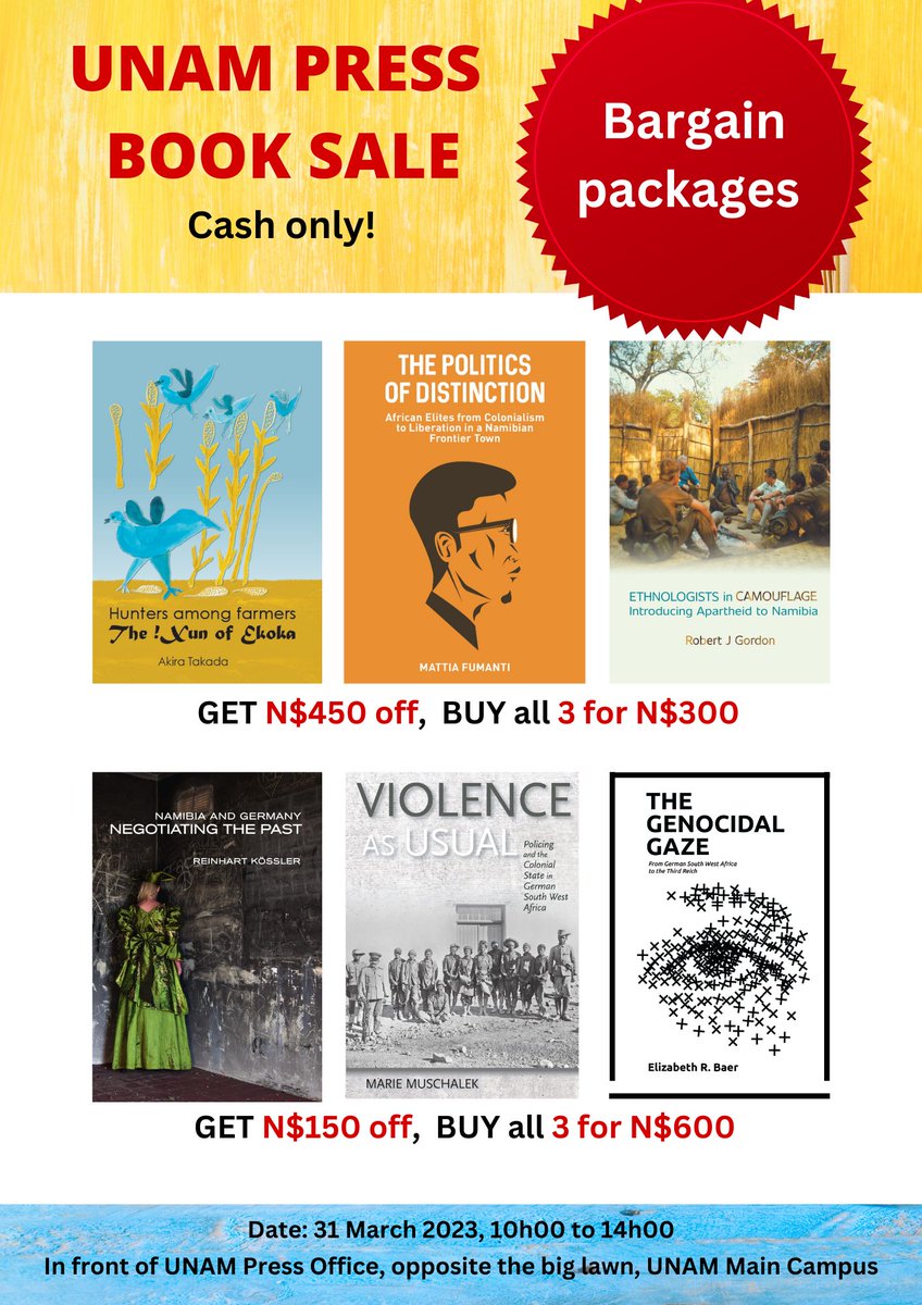 Get these titles on anthropology and Genocide at a bargain on 31 March 2023, from 10h00 to 14h00, in front of our office, opposite the big lawn. CASH ONLY!