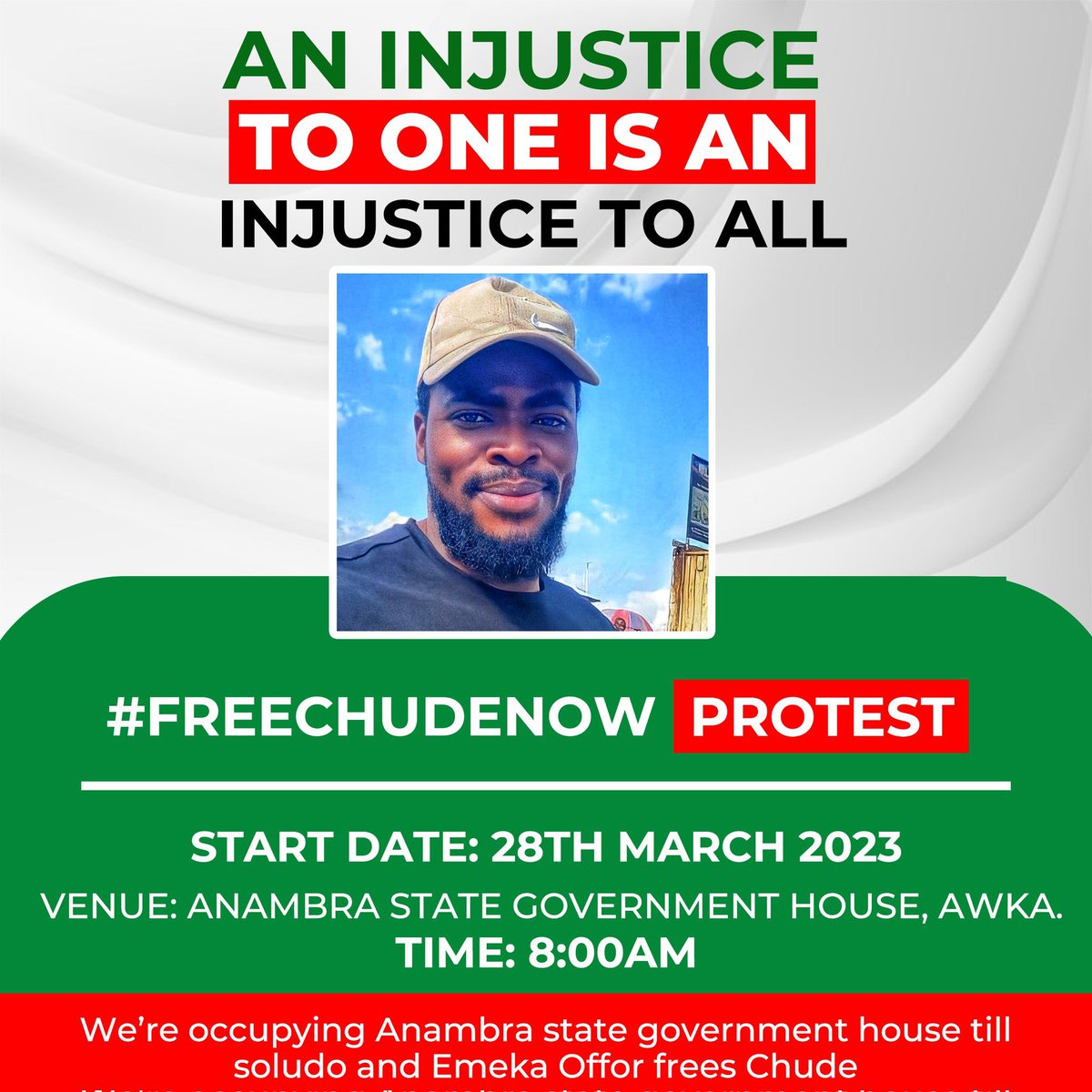chymaker's tweet photo. We have begged them enough and it’s time to actually demand for real Justice. 

As I have said, they won’t give it to us on a platter of Gold 

@chude__ is one of us and we have to vehemently fight for him 

Let’s go guys and everyone should retweet and share https://t.co/QUvzFc0BFM