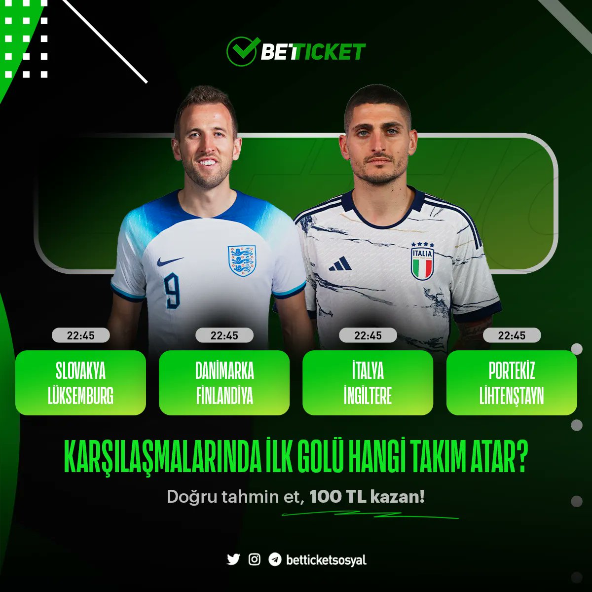 🤩 𝟏𝟎𝟎 𝐓𝐋 𝐊𝐚𝐳𝐚𝐧𝐦𝐚𝐤 𝐈𝐬𝐭𝐞𝐫 𝐌𝐢𝐬𝐢𝐧?

⚽️ Seçili UEFA Avrupa Şampiyonası Elemeleri Karşılaşmalarında İlk Golü Hangi Takım Atar? 

💸Doğru bil, 100 TL kazanma fırsatı yakala!

🟢Son 3 günde min. 50 TL yatırım ve RT'yi unutma!

 Katılım: buff.ly/3TEf07d