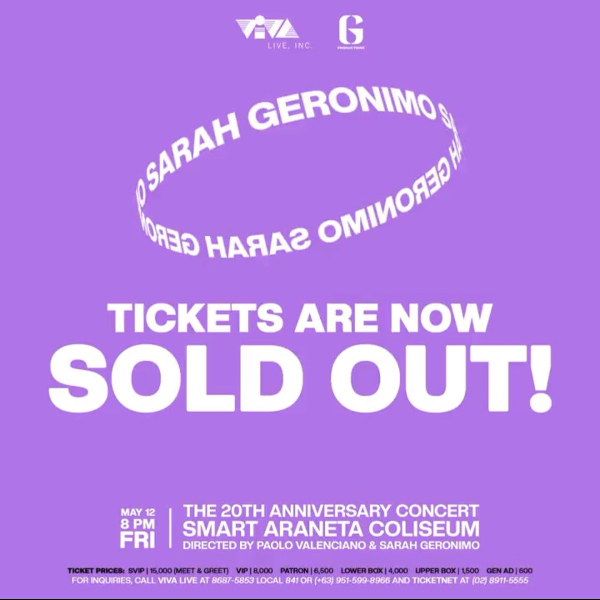 PopstersSarahG's tweet photo. See you Popsters on May 12!

SG20 SOLDOUT CONCERT
@JustSarahG #SarahGeronimo https://t.co/eEb0Jz4zT2