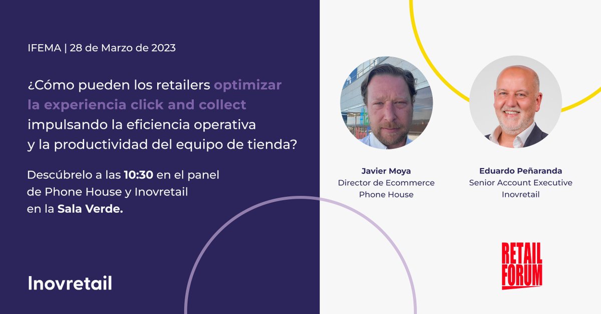Nos gustaría invitarte a participar en una sesión en la que Eduardo Peñaranda y Javier Moya hablarán sobre cómo aumentar la productividad del equipo humano y la optimización operativa en tienda puede ayudar a los retailers a potenciar su propuesta #clickandcollect.