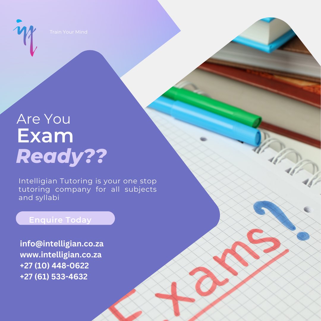 Intelligian's tweet photo. Are you ready for the first sets of cycle tests? Are you absorbing and retaining what is taught at school? 

Intelligian is a Tutoring service that provides multiple syllables from grade 1 up to grade 12. Enquire today. 

Intelligian, Train your mind

#manifestation #education https://t.co/4dEDZb4V5c