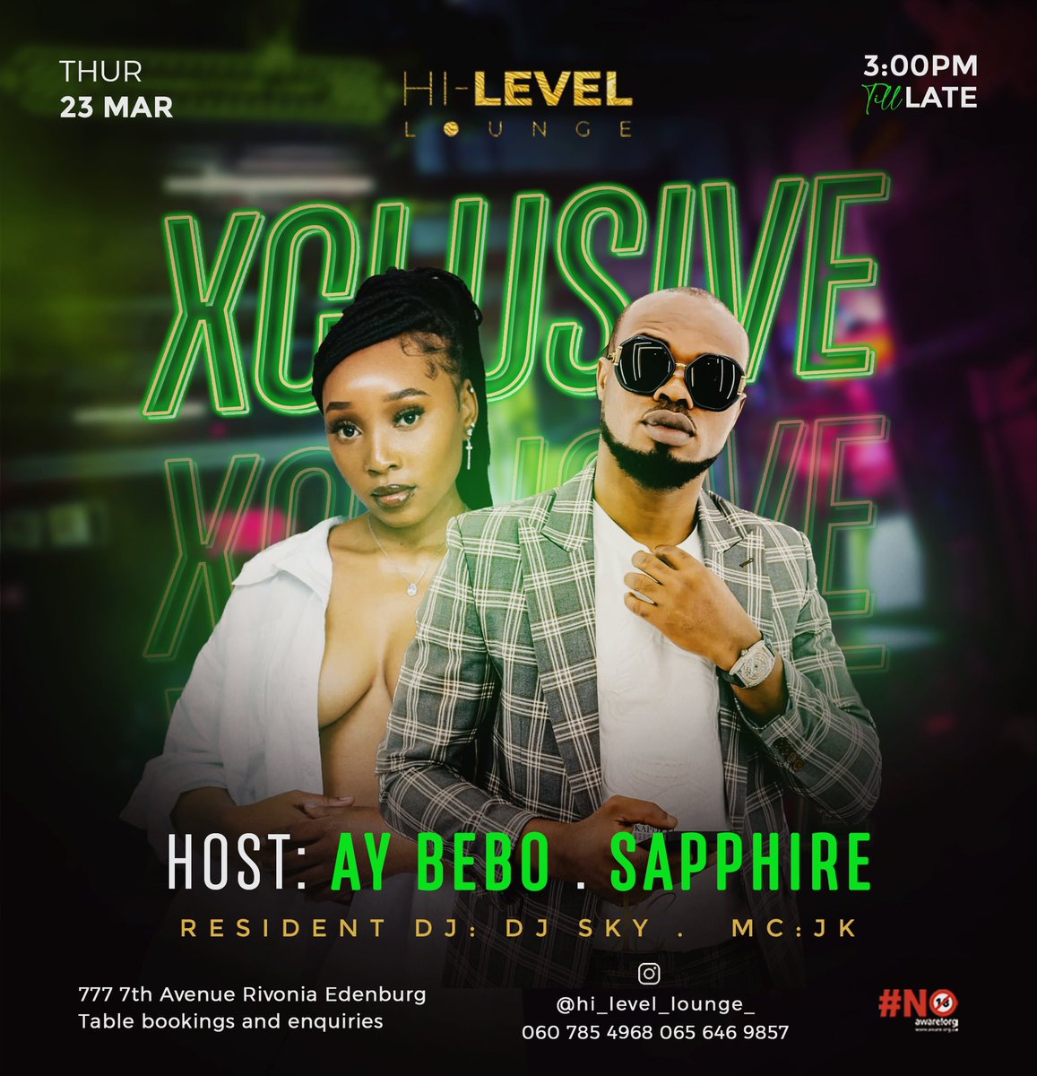 XCLUSIVE THURSDAY 👌🏾 

Live To Experience The Premium Lifestyle Every Thursday Night @hi_level_lounge_ with your favourites 
This Thursday will be a Jam... Come party with some Sandton big ballers with a lot of beautiful ladies from the North while we celebrate with love
#sandton