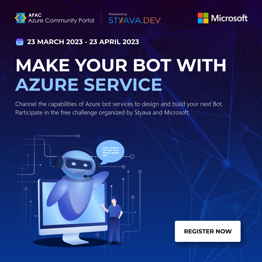 StyavaD's tweet image. Channel the capabilities of Azure bot services to design and build your next Bot🤖. Participate in the free challenge now!

Register Now:  smpl.is/6ma58

📅End: 23rd Apr 2023

#azurebotservices #freechallenge #developerchallenge #codingchallenge #microsoft #styavadev