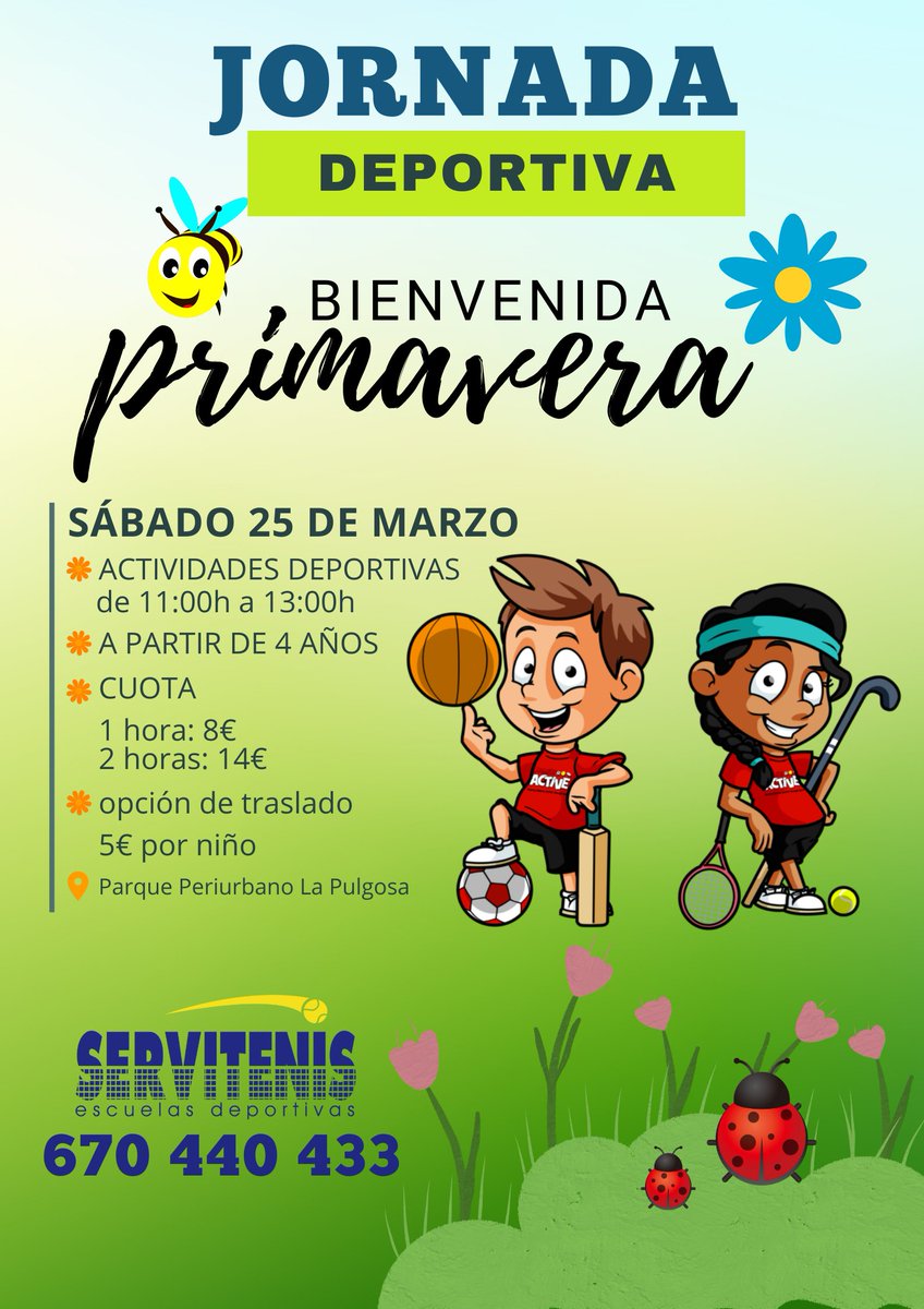 😍 Comienza la Primavera! 🌸🌼 y le damos la bienvenida de la mejor forma 😍
Organizando una jornada especial, divertida, amena y por supuesto DEPORTIVA, dónde los niñ<a href="/s/">『S』</a> disfrutarán de lo lindo.
A partir de 4 años.
 Reservas 📲 670440433