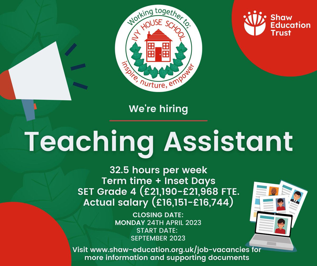 IvyHouseSchool's tweet photo. We're seeking to appoint a dynamic and vibrant Teaching Assistant for September 2023. To apply visit: https://t.co/hZxcQmVPAr and search for Ivy House School. https://t.co/ICNZzCsgAK