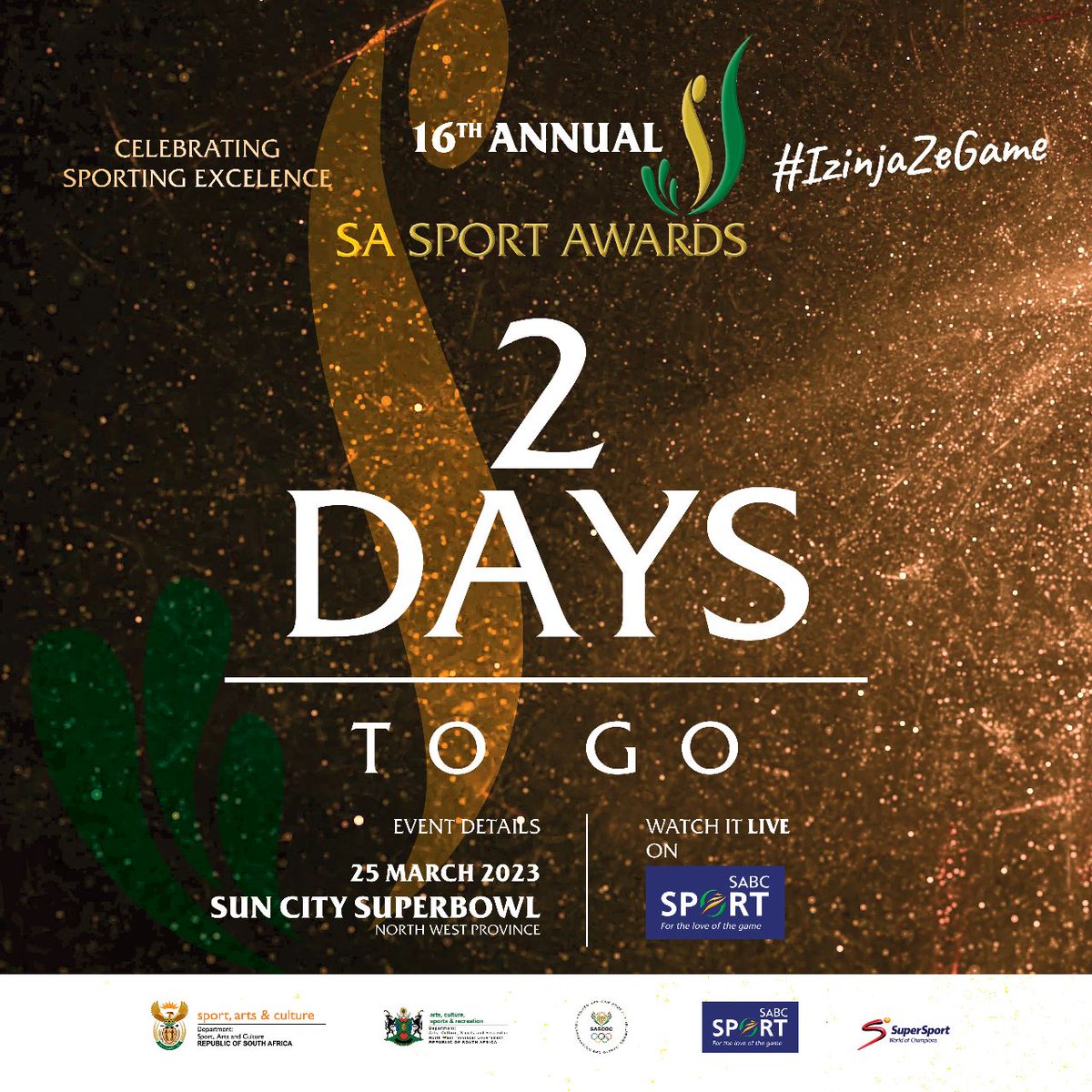 OfficialTeamRSA's tweet image. Counting down to the 16th Annual  SA Sports Awards. 
#CelebratingSportingExcellence
#IzinjaZegame 
#SASportAwards