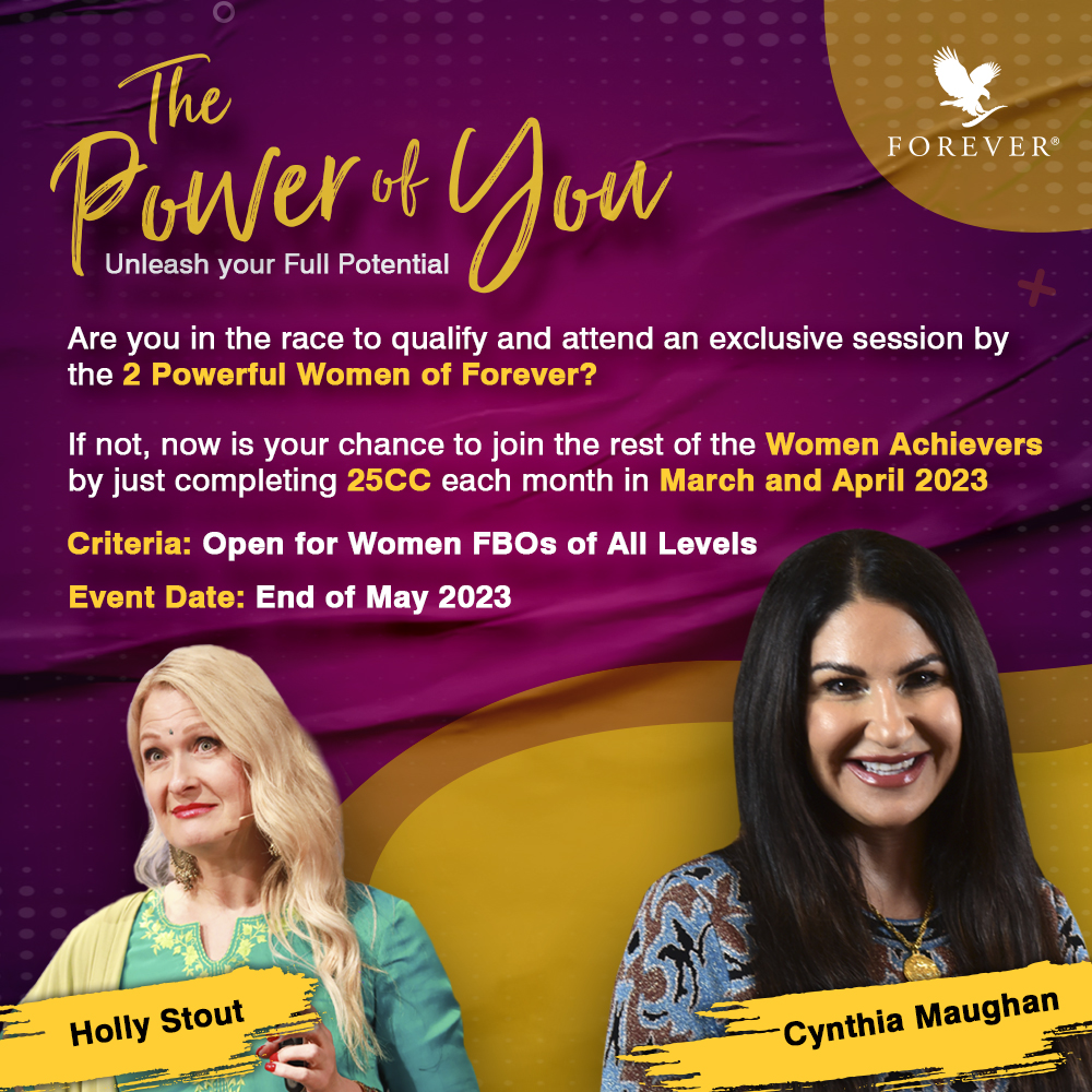 Ladies! Are you ready to be a part of this exclusive session

How to qualify?
Complete 25CC each month from March to April 2023 & qualify
Open to all Women FBOs of All Levels

#thepowerofyou