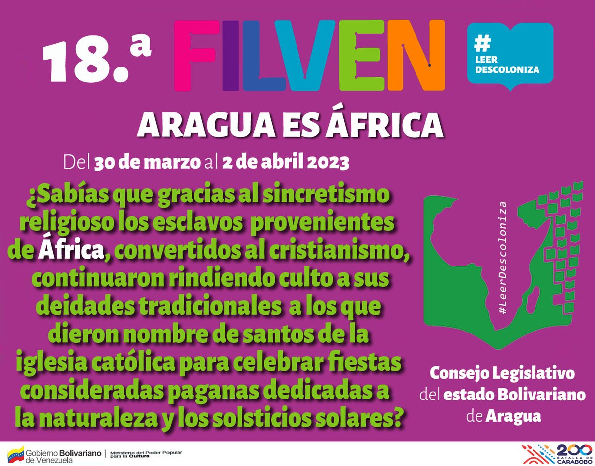 Mppc_Aragua's tweet photo. #NiCorrupciónNiPrivatización ¡Restan 7 días! Fiestas como San Juan Bautista, Cruz de Mayo, Diablos Danzantes de Corpus Christi, Fiestas de San Benito y San Pedro, la Parranda de negros y el Carnaval del Callao, entre otras, han sido influenciadas por el sincretismo afrocatólico. https://t.co/EtaoDjx23w