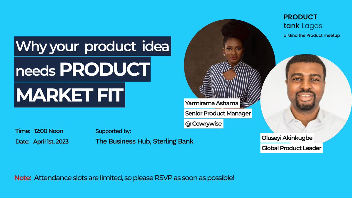 ProductTankLag's tweet photo. Hello Product People 👋🏽,

You are cordially invited to our first physical meetup of the year, scheduled to hold on the 1st of April, 2023. 12 pm prompt. 💃🏽😁

Theme: Why your product idea needs product market fit.

 👉🏼 https://t.co/JtOJBCuYZb https://t.co/HCOXlUrO1F