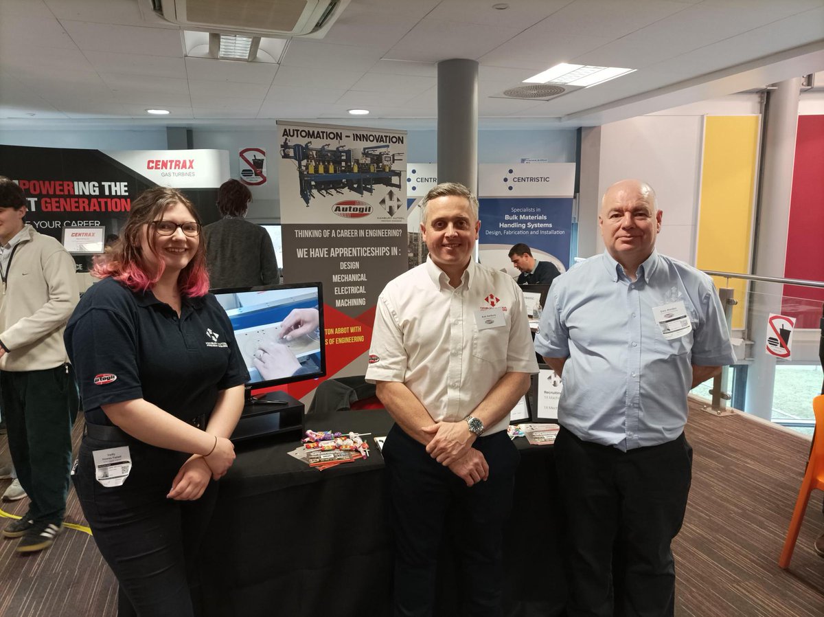 A brilliant day yesterday at the 2023 Apprentice Expo at Exeter College. 
We are looking forward to welcoming new apprentices this September! 
Left - Verity Howes-Yarlett, Junior Controls Engineer
Middle - Rob Hanbury, Managing Director 
Right - Gary Morden, Head of Engineering