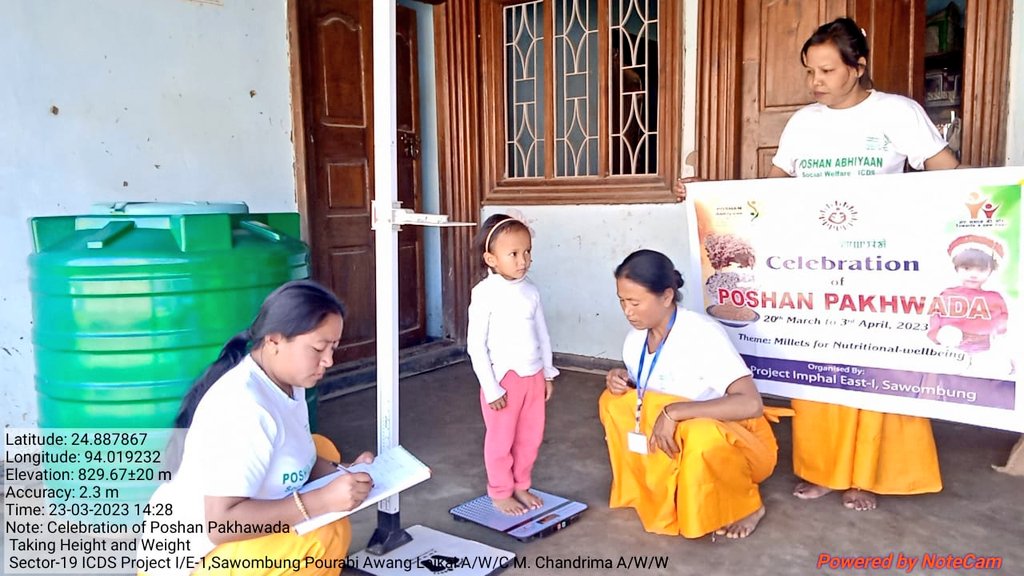 bem_hidang's tweet photo. Celebrating #PoshanPakhwada2023 as a part of "Swasth Balak Spardha" growth monitoring of children are done by AWWs &amp; AWHs for good health and well being Together towards a healthy India Sector 19 ICDS Project Imphal East-I #Manipur #PoshanAbhiyaan @MinistryWCD #IYM2023 https://t.co/A3feSZacQH