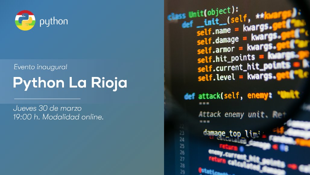 Elliot_Cloud's tweet image. 🥳¡Nace @PythonLaRioja!
🎯El 30 de marzo se celebrará el evento inaugural de esta iniciativa impulsada por nuestro director técnico, José Díaz de Greñu, y nuestro Data Manager, Diego Polo, junto a otros profesionales de la región.
📍19:00 h. Online.
🎟: lnkd.in/d7PxeyhV