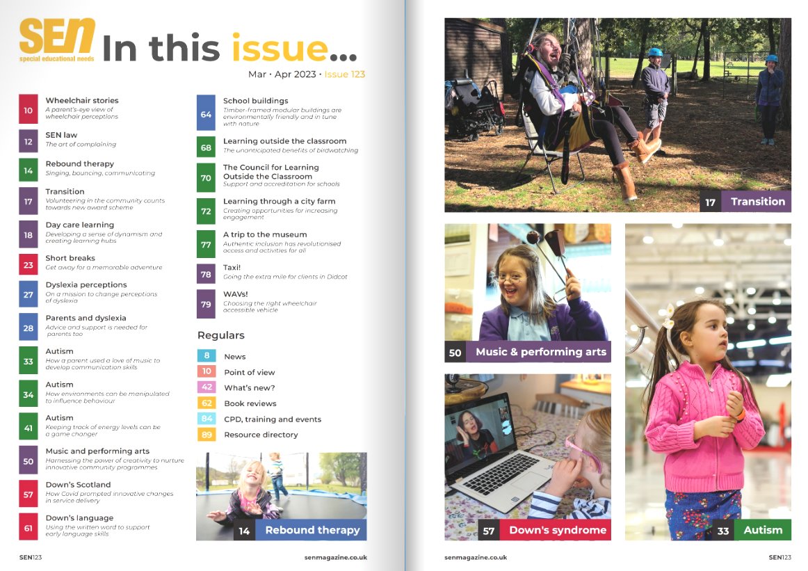 In this issue.... Mar/Apr Issue 123 senmagazine.co.uk/sen-online/sen…
#Learningoutsidetheclassroom #Modularbuildings #Downssyndrome #Reboundtherapy #SENlaw #Accessiblevehiclesandtransport #Autism #cpdandevents #Shortbreaks #ransition #dyslexia #specialneeds #specialeducation #SEND #sen_mag