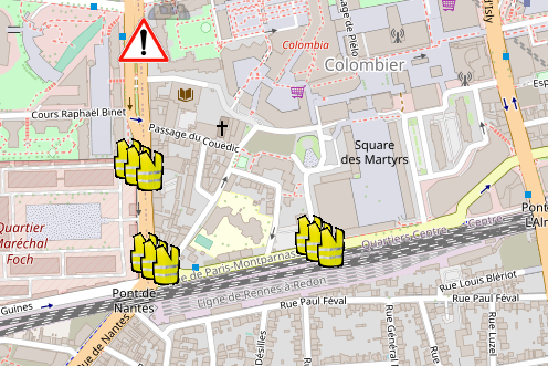 BorisMericskay's tweet photo. Le "Waze" des #Manifestations, un usage original de cartographie participative  en temps réel (suivi des cortèges, dangers, positions des forces de l'odre, photos...)
➡ https://t.co/kqTYS8DWP8 https://t.co/shS1WFKE9p