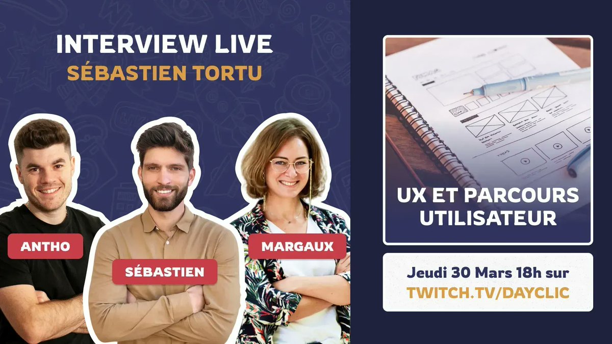 Comment optimiser son parcours utilisateur et augmenter le taux de conversion de son site ? <a href="/SebastienTortu/">Sébastien Tortu</a> sera avec pour une interview live afin de nous détailler le sujet !

📅 RDV Jeudi 30 Mars à 18h sur notre chaîne Twitch

🫶 Likes et RT appréciés