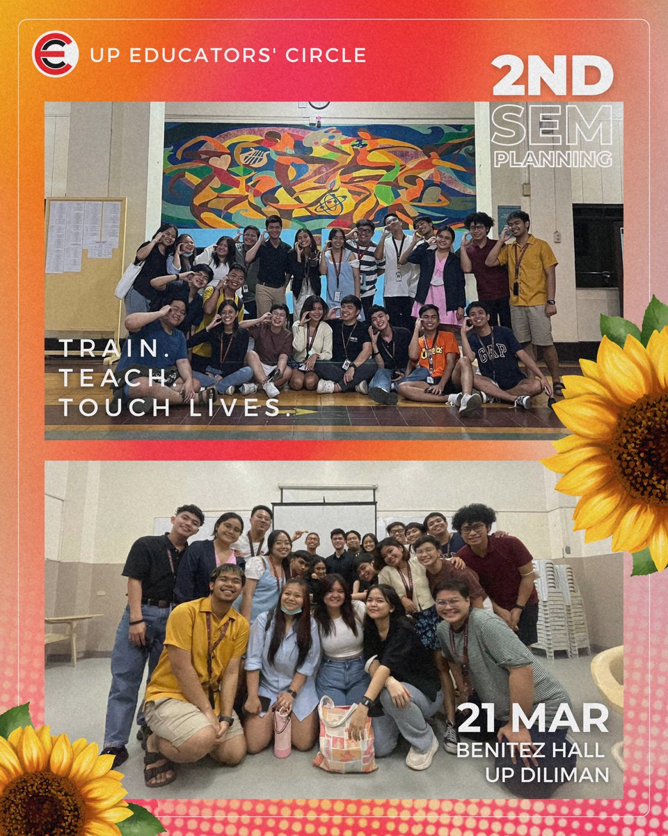 up_edcirc's tweet photo. Come back to the young and beautiful you!โจ
UP EdCirc held an initial planning meeting for the Second Semester, AY 2022-2023 last March 21 at the Benitez Hall, UP College of Education.
We're back to experience UP life with you! Stay tuned๐~
#EdCirc2023
#TrainTeachTouchLives https://t.co/cNkB6qHBMN