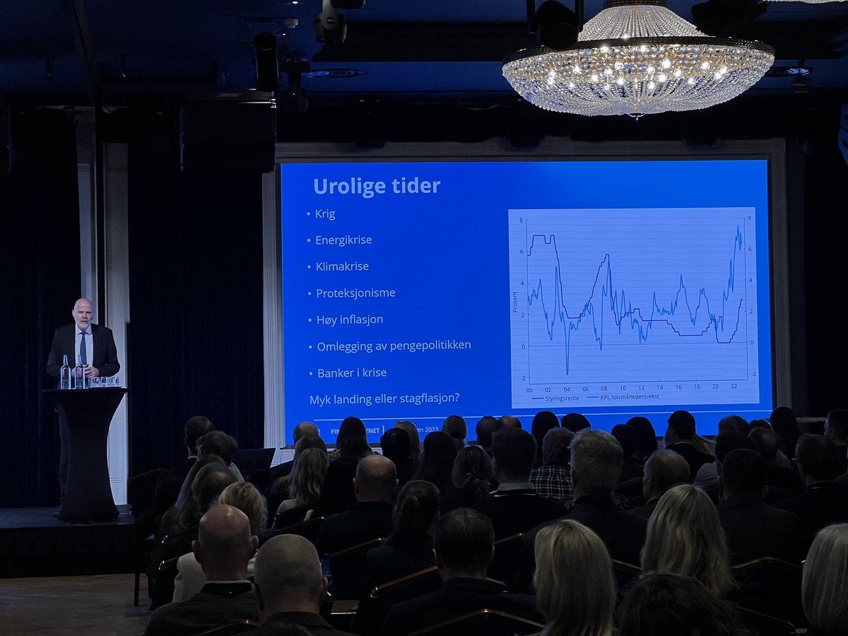 💡 Finanstilsynsdirektør Morten Baltzersen @Finanstilsynet på #fondsdagen <a href="/aktueltomfond/">VFF</a>
Tema: Urolige tider
Håper på myk landing, men mulig med hard landing. 
✅Norge og norske banker har et godt utgangspunkt…
🔴men vi påvirkes av utlandet; proteksjonisme, energikrise, finans…