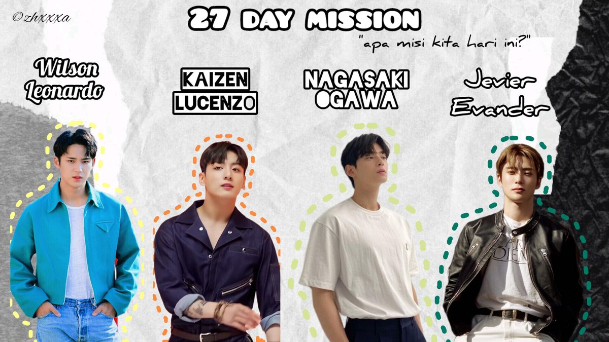 zhxxxa's tweet photo. 27 day mission,

; "apa misi kita hari ini?"

jungkook x mingyu x cha eun woo x jaehyun
©zhxxxa https://t.co/7DsfzFSIeW