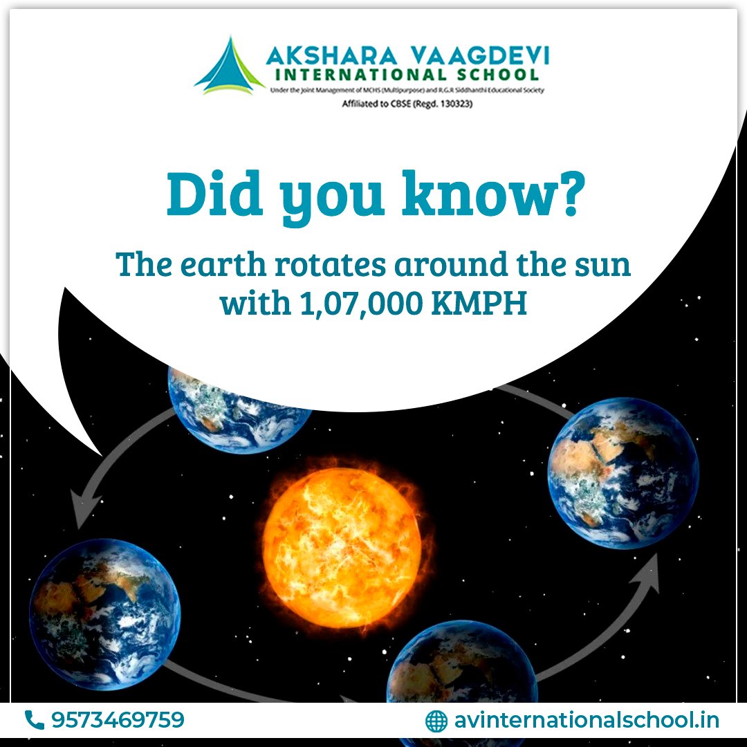 avischool's tweet photo. The Earth travels around the Sun at a velocity of 107,000 kilometers per hour and completes one revolution in 365 and a quarter days. This timeframe of one Earth revolution is commonly referred to as a year.
𝐂𝐨𝐧𝐭𝐚𝐜𝐭 𝐔𝐬 : 9573469759
#AVIS #bestschool #education #study https://t.co/IhKY8e9qtx