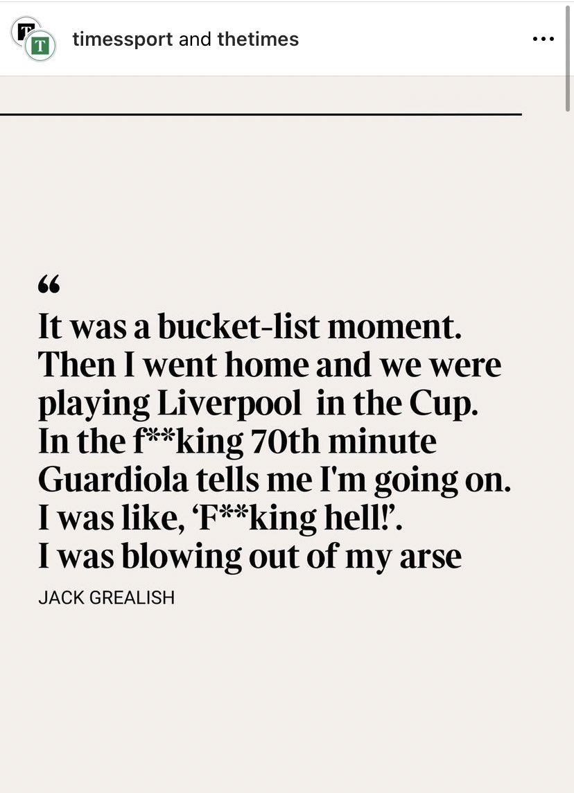 _JessHayden's tweet photo. There’s something so funny to me about this Jack Grealish quote being beautifully presented on The Times/Times Sport Instagram accounts https://t.co/3awhY58MAM