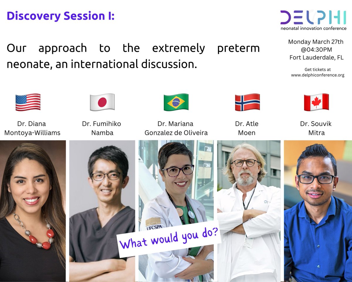 Join our panelists Monday March 27th for a discussion about our approach to extreme prematurity from an international perspective 🌎 This promises to be super-fun.

Get your tickets at delphiconference.org
#neotwitter #medtwitter #pedsICU #conference #medicine #international