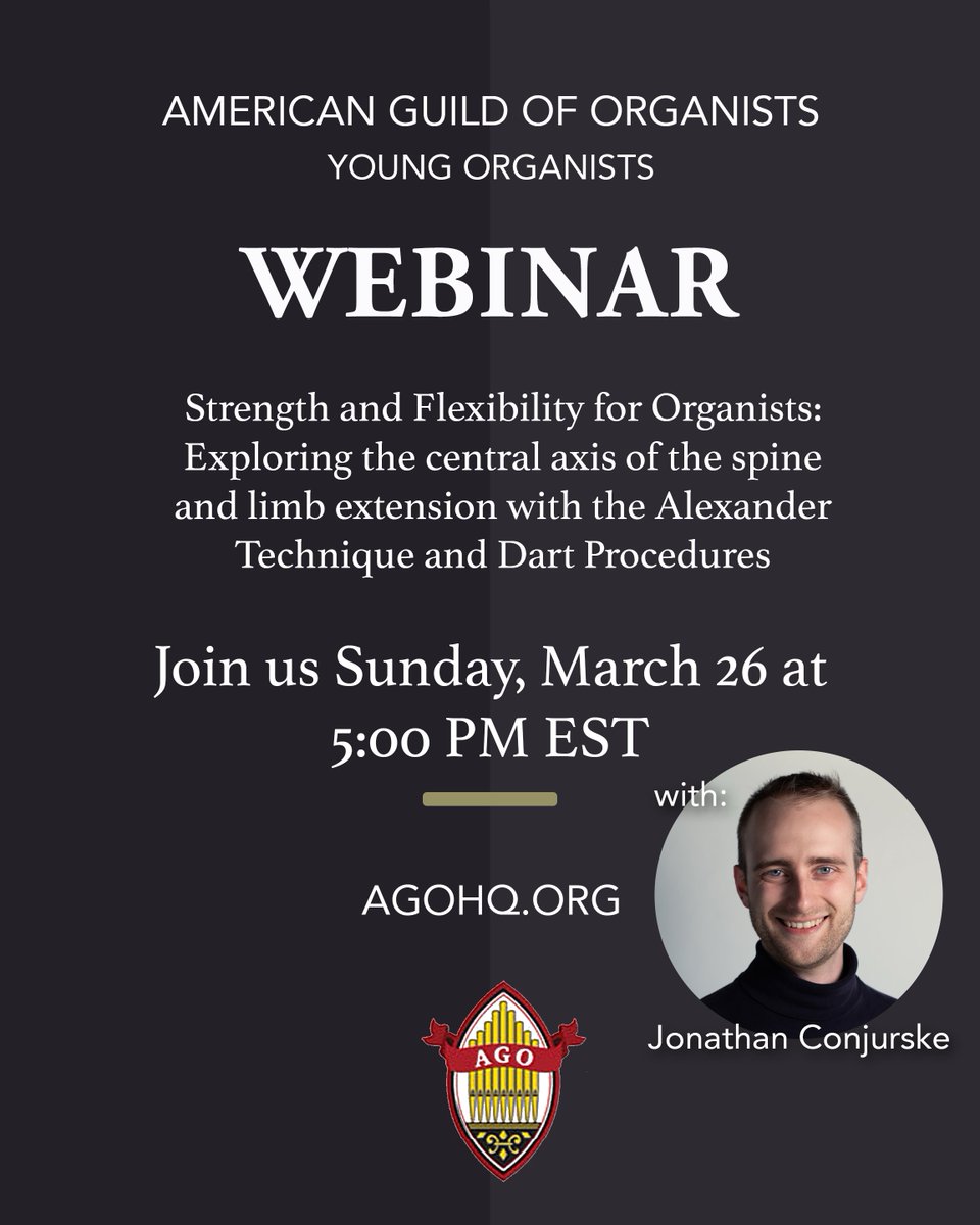 The next AGOYO webinar on Sunday, March 26 focuses on the "mechanics" of the musician, not the instrument. Register today at us02web.zoom.us/meeting/regist… #AGOYO #AGOYoungOrganists #AmericanGuildOfOrganists