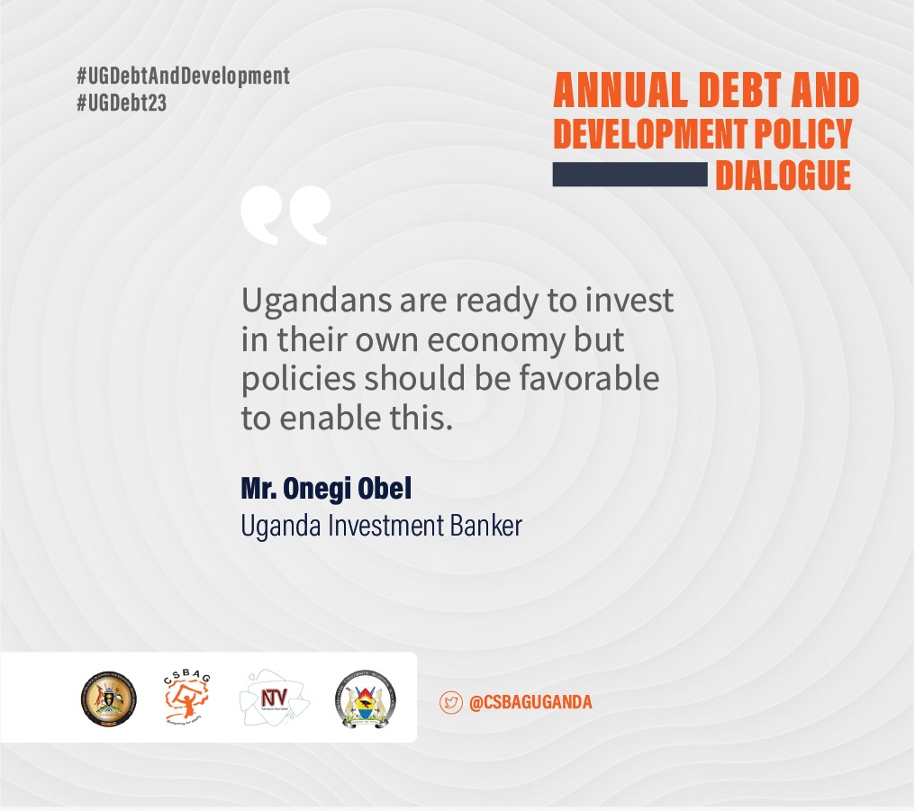 CSBAGUGANDA's tweet photo. Ugandans are ready to invest in their economy but policies should be favorable to enable this. @JuliusMukunda @OfficialMubs
@mofpedU #UgDebtAndDevelopment #UGDebt23 https://t.co/Yz0KrsyUnO