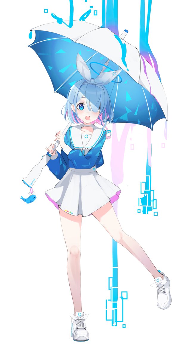 arona (blue archive) 1girl umbrella solo holding umbrella white skirt skirt blue hair  illustration images