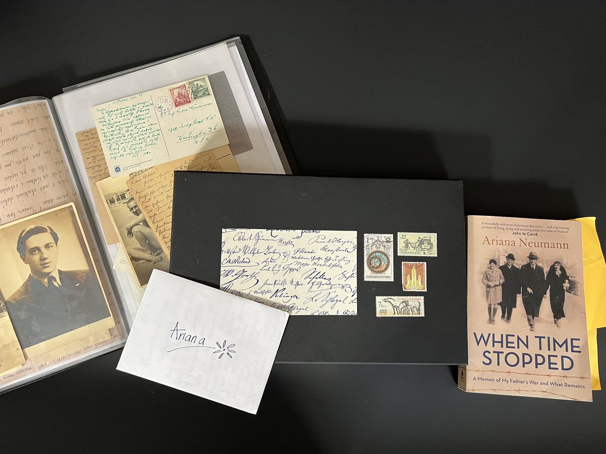 ArianaNeumann's tweet photo. Fab event last night at @wienerlibrary ab family letters with @history_revisited_ @petercsbradley.
A lady in the audience made me a box decorated with #Czech #Venezuelan stamps, full of my dad’s fave cookies. It’s all about love, memories… and sweets!
#whentimestopped #rolicky https://t.co/o3I6zw1Ok1