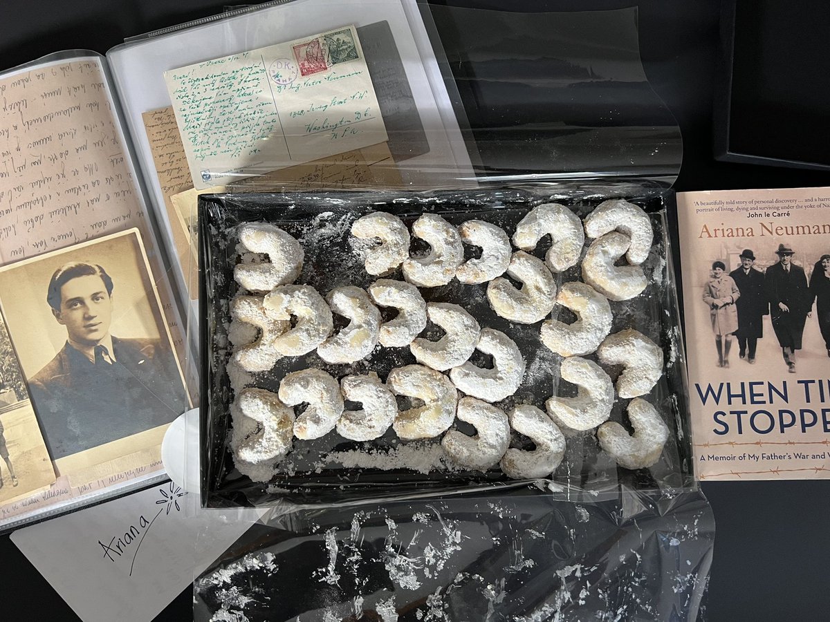 ArianaNeumann's tweet photo. Fab event last night at @wienerlibrary ab family letters with @history_revisited_ @petercsbradley.
A lady in the audience made me a box decorated with #Czech #Venezuelan stamps, full of my dad’s fave cookies. It’s all about love, memories… and sweets!
#whentimestopped #rolicky https://t.co/o3I6zw1Ok1