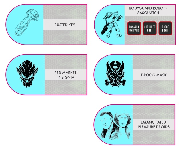 Preview of some of the WHERE HUMANS DON'T BELONG keyword trigger tiles: