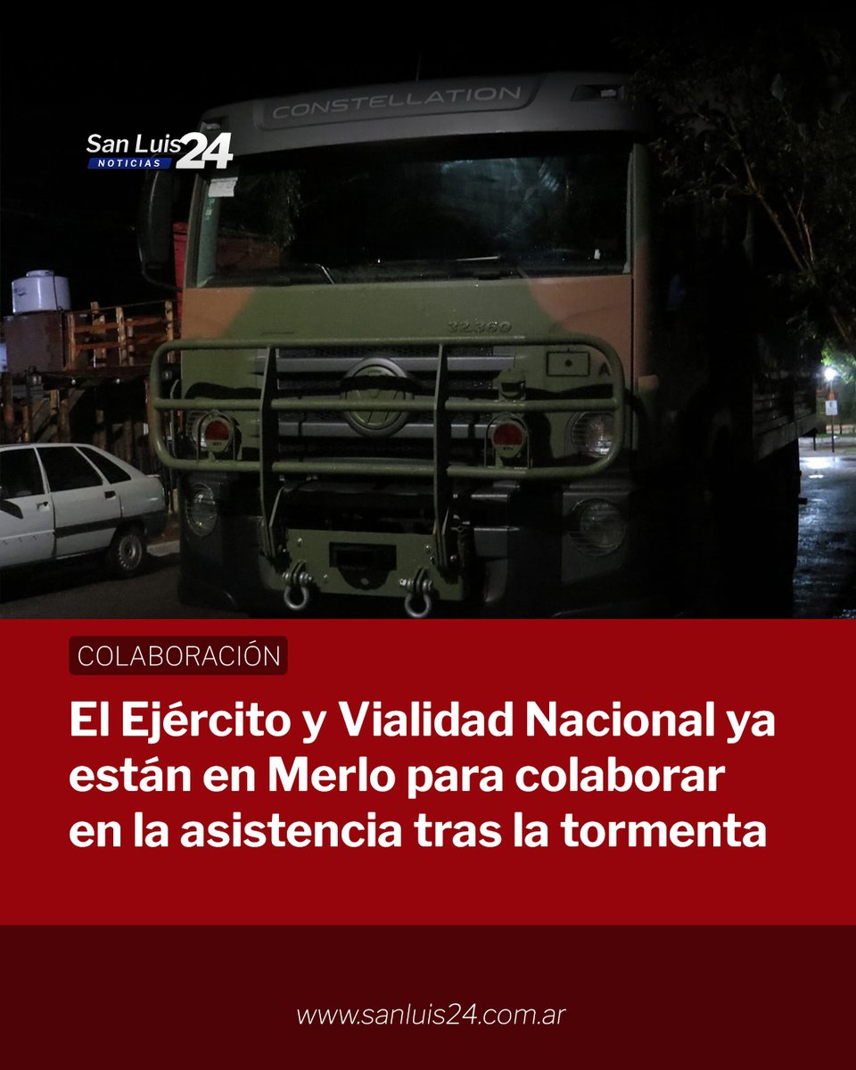 sanluis24ok's tweet photo. 🚨Tropas del Ejército Argentino y máquinas de Vialidad Nacional arribaron en la noche del miércoles a Villa de Merlo para colaborar con la asistencia a la ciudad luego de la tormenta.💧

📰Leé más en https://t.co/FcBGrazep1 

#SanLuis24 #SanLuis #vialidad #merlo #tomenta https://t.co/mgb8ftjEir