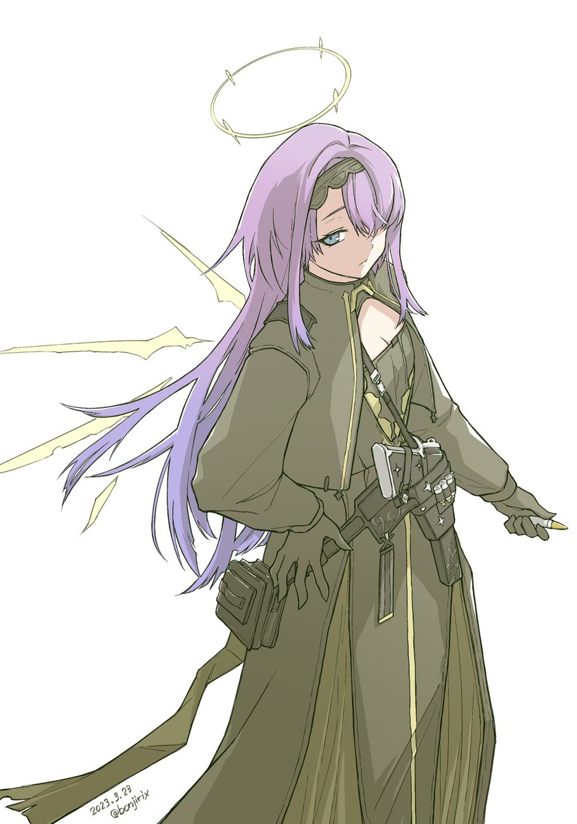 1girl halo solo long hair gloves purple hair white background  illustration images