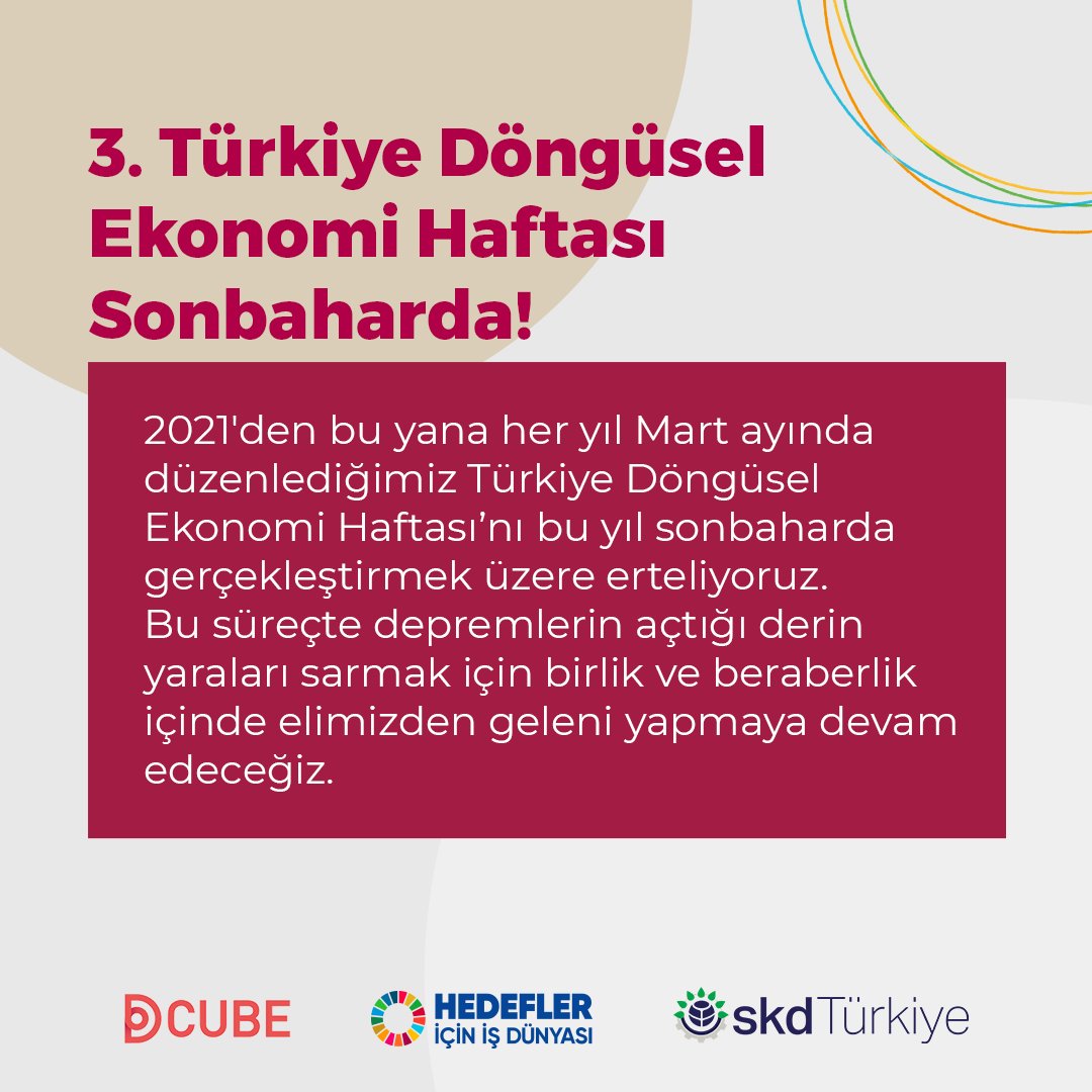business4goals's tweet photo. Hedefler için İş Dünyası Platformu olarak @DCube_tr ve @skdturkiye ile birlikte düzenlediğimiz Türkiye Döngüsel Ekonomi Haftası bu yıl sonbahara ertelendi.
Önümüzdeki aylarda, deprem sonrası yeniden toparlanma ve döngüsel ekonomi temalı etkinlikler planlayacağız, takipte kalın! https://t.co/aKh5qEPISi