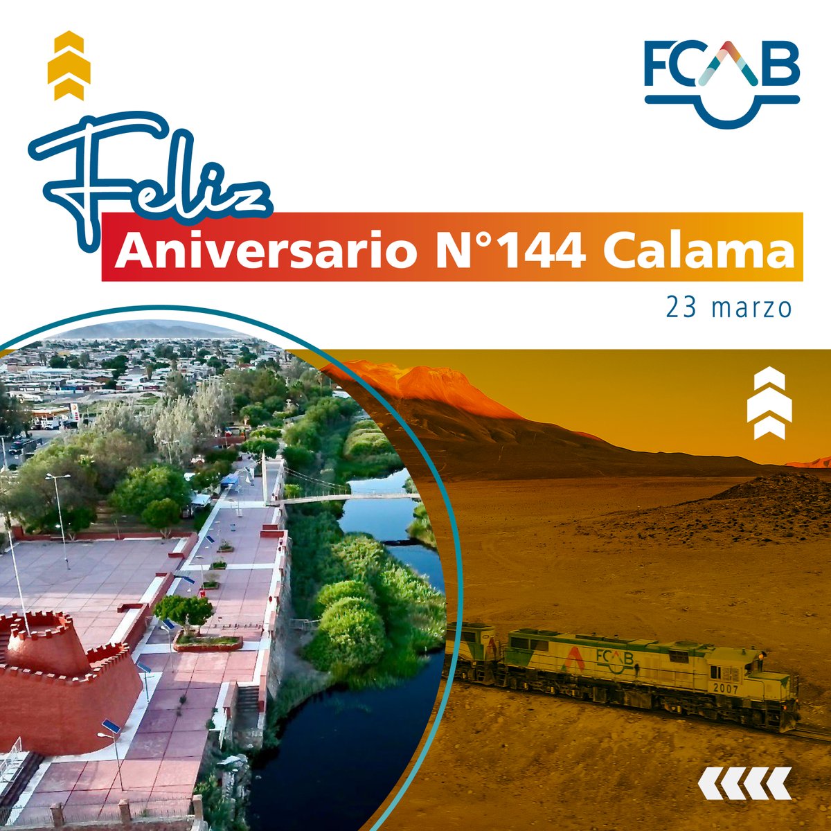 En este aniversario 144 de #Calama, enviamos un cariñoso saludo a la #TierraDeSolYCobre, aporte fundamental al desarrollo de nuestro país. Reiteramos nuestro compromiso de fortalecer el trabajo #conjunto y operar de forma #sustentable y respetuosa con el medio ambiente.