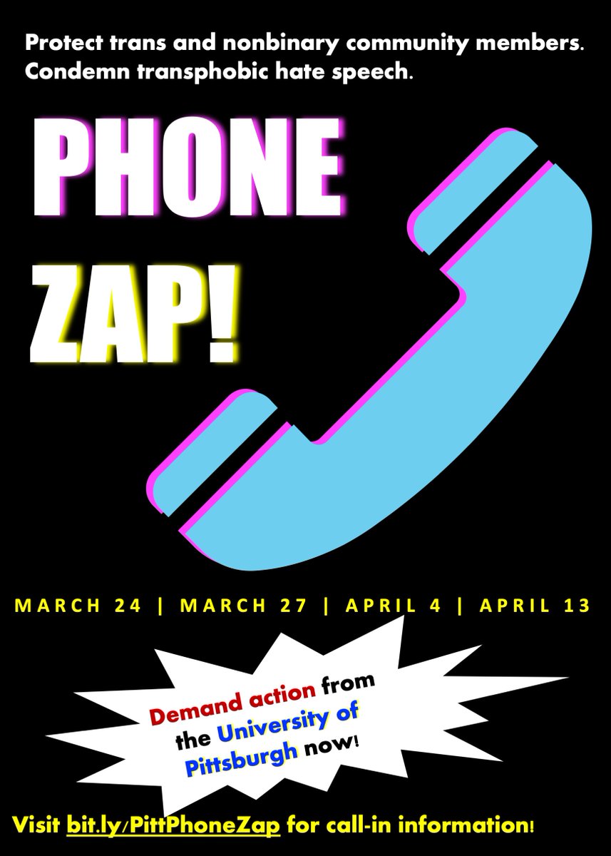 APSA at PittMed (@apsapittmed) on Twitter photo Please join <a href="/APSAPittMed/">APSA at PittMed</a> in a series of Phone Zaps aimed at protecting the safety of trans and nonbinary people on campus. Register for phone numbers, scripts, and details or to request access to the phone zap materials: forms.gle/28sg6JbNEDcncb… Please join <a href="/APSAPittMed/">APSA at PittMed</a> in a series of Phone Zaps aimed at protecting the safety of trans and nonbinary people on campus. Register for phone numbers, scripts, and details or to request access to the phone zap materials: forms.gle/28sg6JbNEDcncb…
