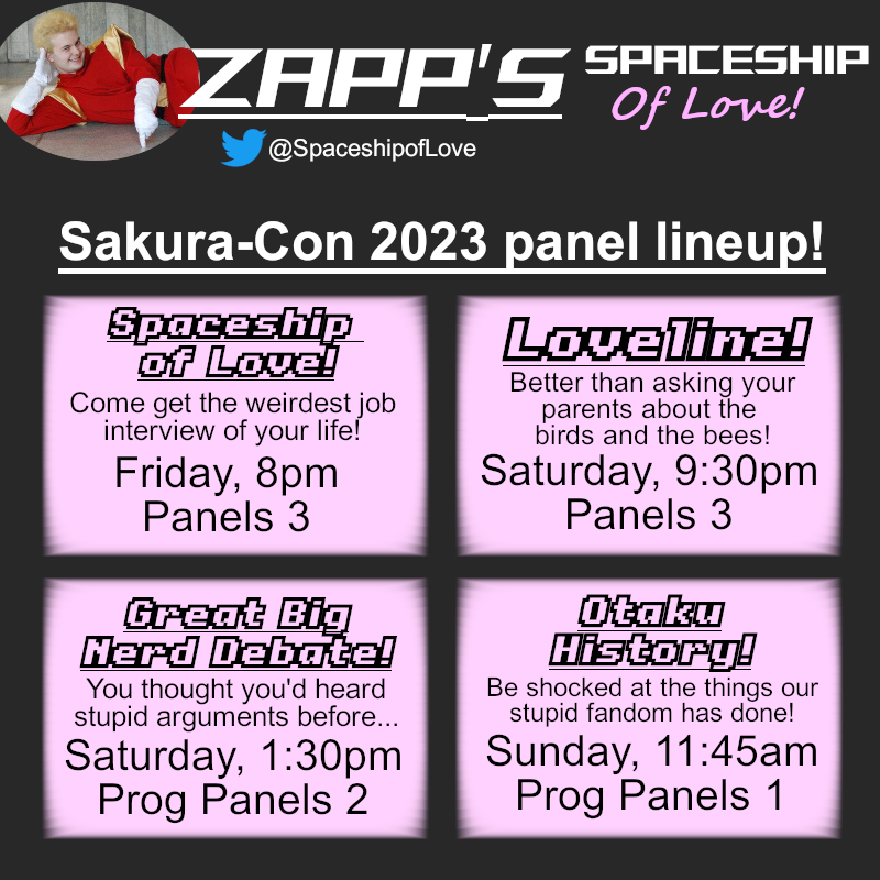 SpaceshipofLove's tweet photo. The Zapp Crew is back, baby! 

#sakuracon2023 #sakuracon #sakuraconlineup https://t.co/MvBwQXwNLi